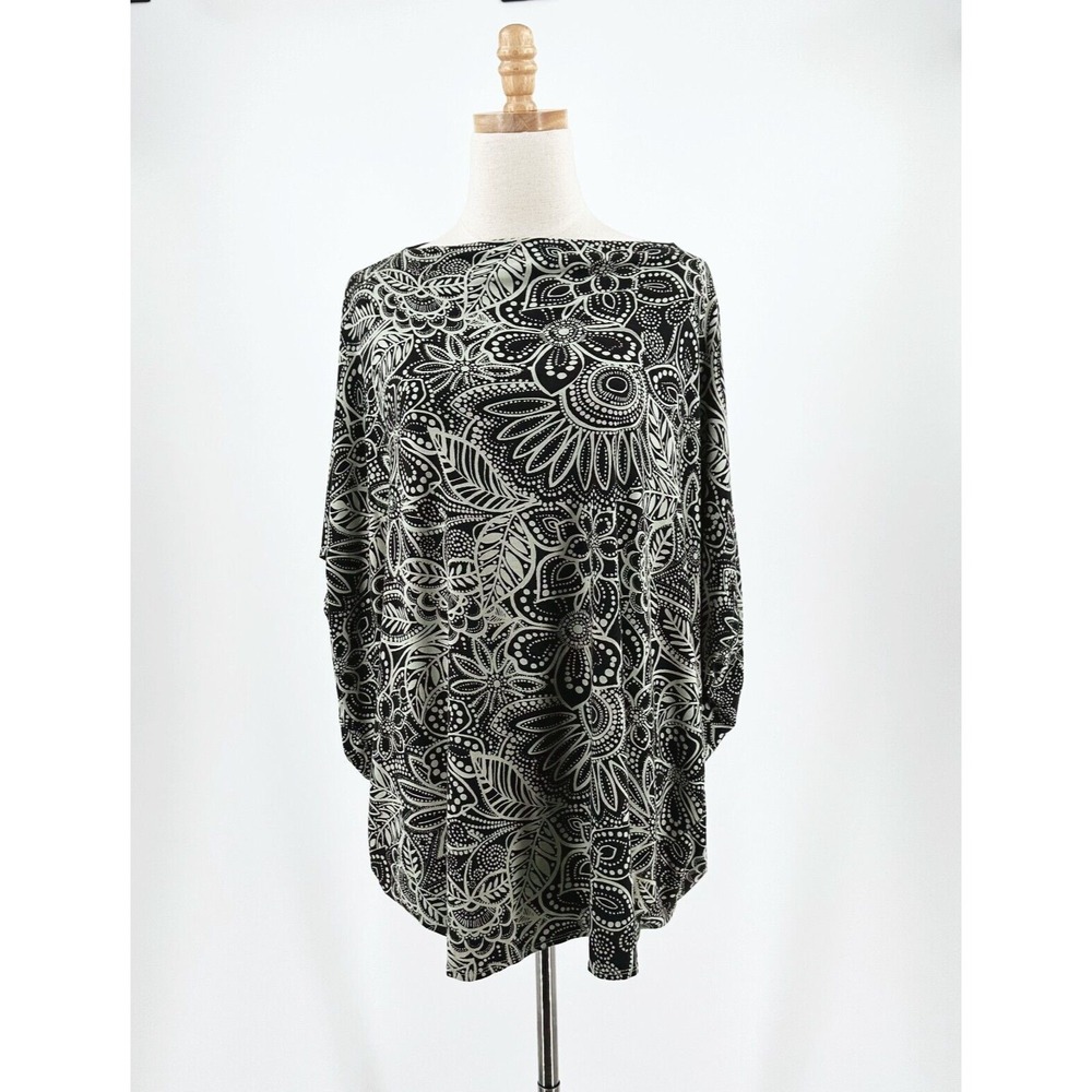 Bryn Walker Oversized Tunic Floral Print Top Womens XXS Lagenlook Modern Artsy